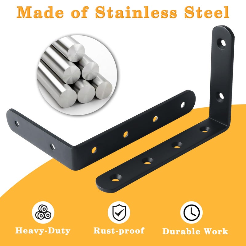 Alise Floating Shelf Brackets,Black Bracket for Shelves Heavy Duty L Bracket Corner Brace,Joint Angle Brace for Wood,6x4 Inch(Pack of 4) - Image 4